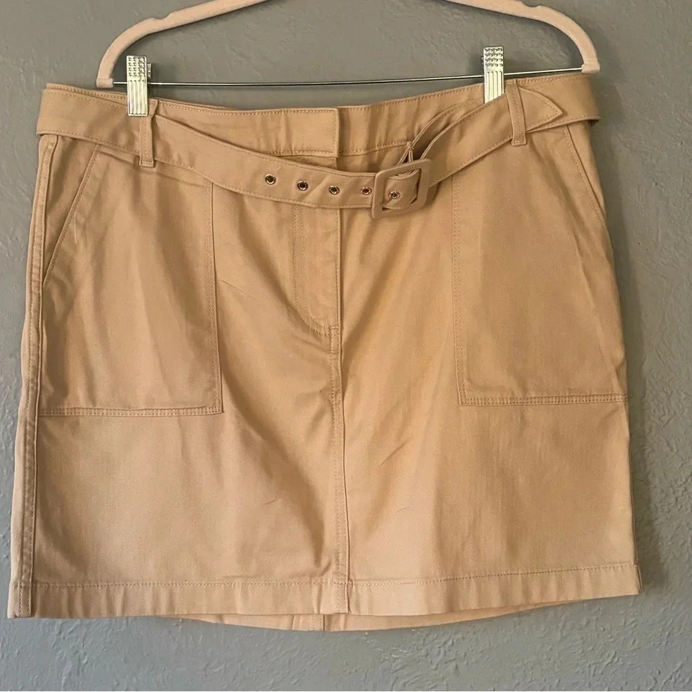 White House Black Market, khaki, belted, pocket, skirt, 14